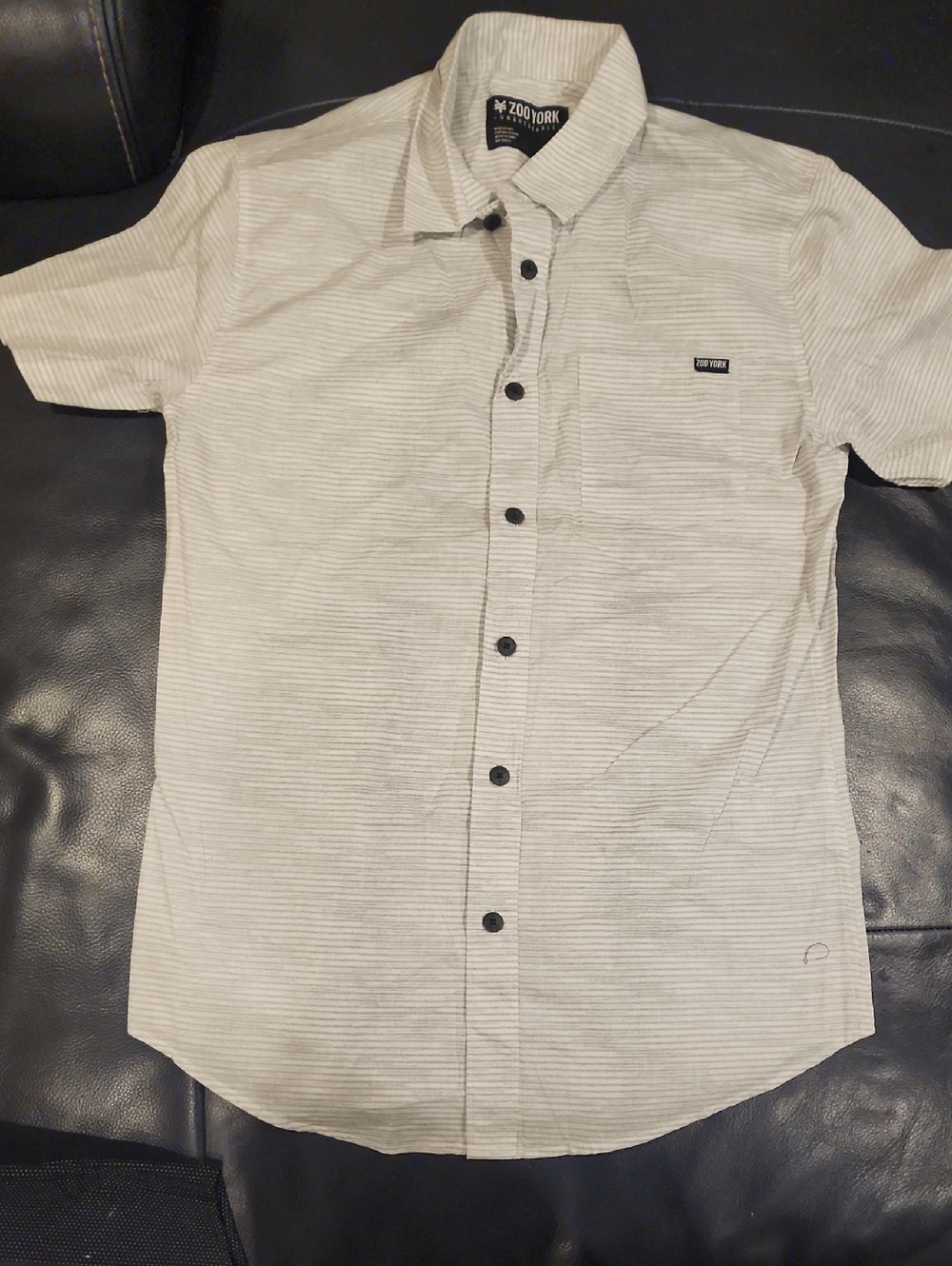 Zoo York Short-Sleeve Button-Down Shirt in Light Gray and White Stripe